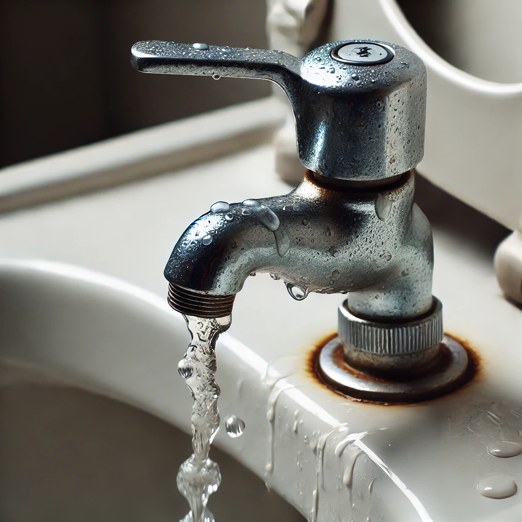 トイレの手洗い水栓の水が止まらない様子